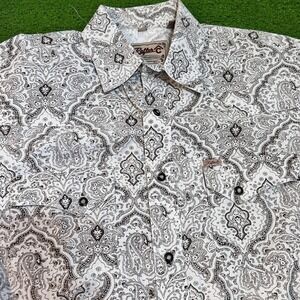 Retro Pearl Snap Western Shirt LG‎ rafter C Paisley Geometric Rodeo Cowboy Work